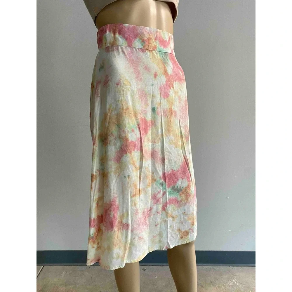 Auguste The Label Rayon Viscose Midi Skirt US 2 Tie Dye Pink Orange‎ Green